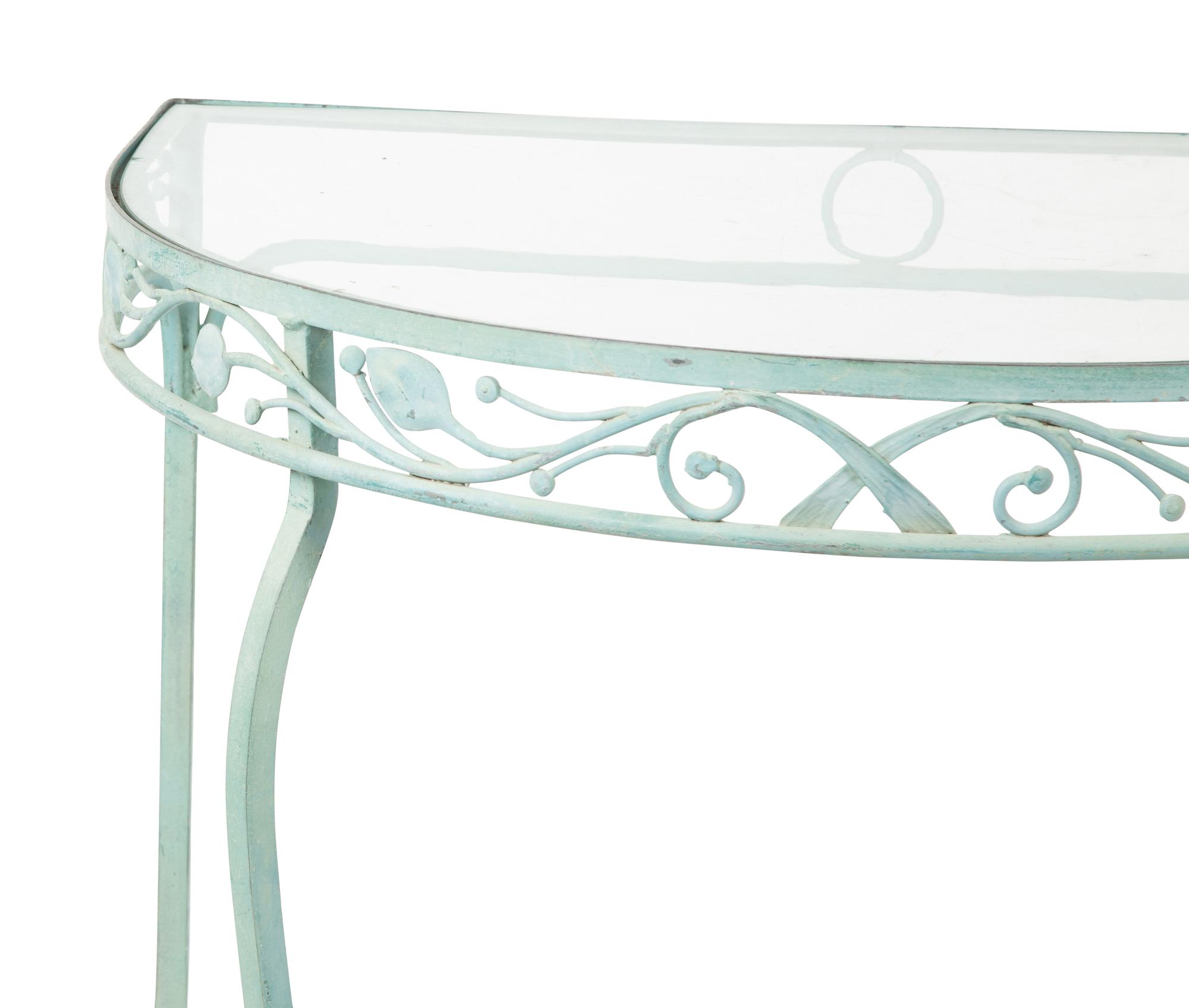 A Salterini Laurel Wrought Iron Glass Top Two-Part Dining Table