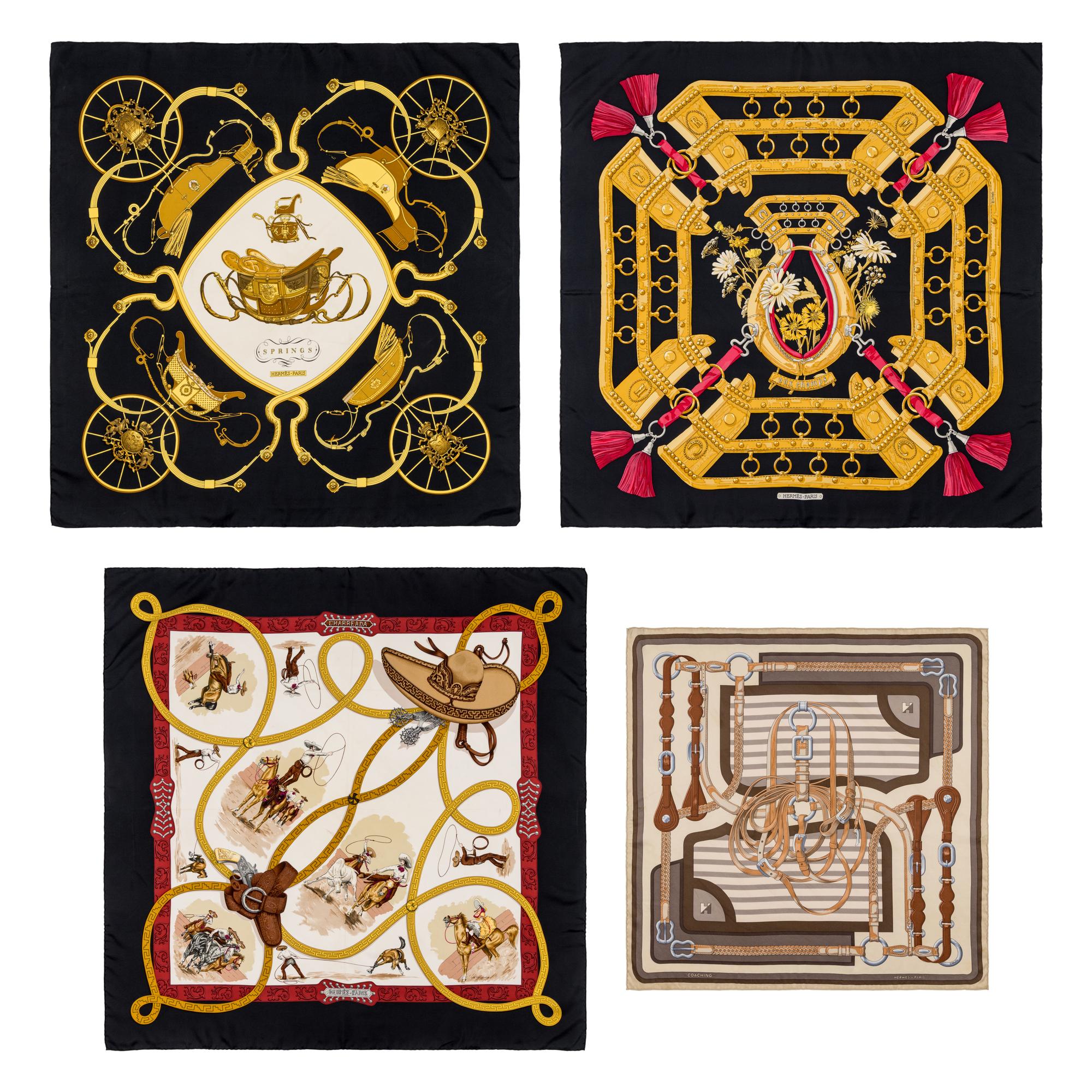 Hermès, Three Silk Scarves 90 & One Silk Scarf 65