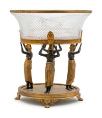 An Austrian Gilt and Patinated Bronze and Diamond-Cut Glass Centerpiece Bowl