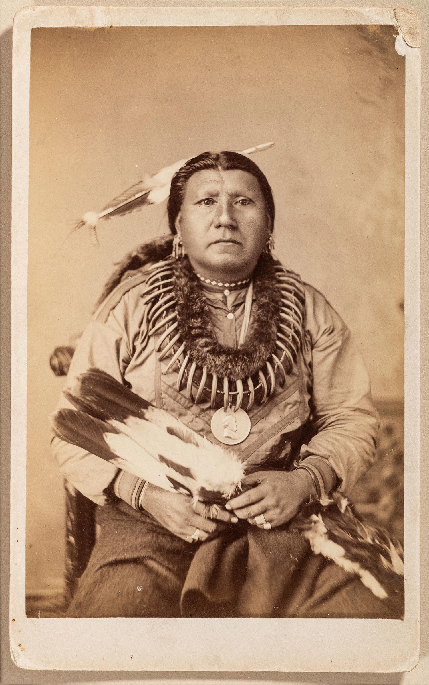 CHOATE, John N. (1848-1902), photographer. Boudoir card featuring Cheyenne student White Buffalo. [Carlisle, PA], ca 1881. [ With: ] 3 mounted photographs featuring chiefs including Red Dog and Boss Sun. Carlisle, PA.