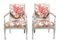 A Pair of Louis XVI Directoire Style Painted Fauteuils Height 34 inches. — LATE 19TH/EARLY 20TH CENTURY