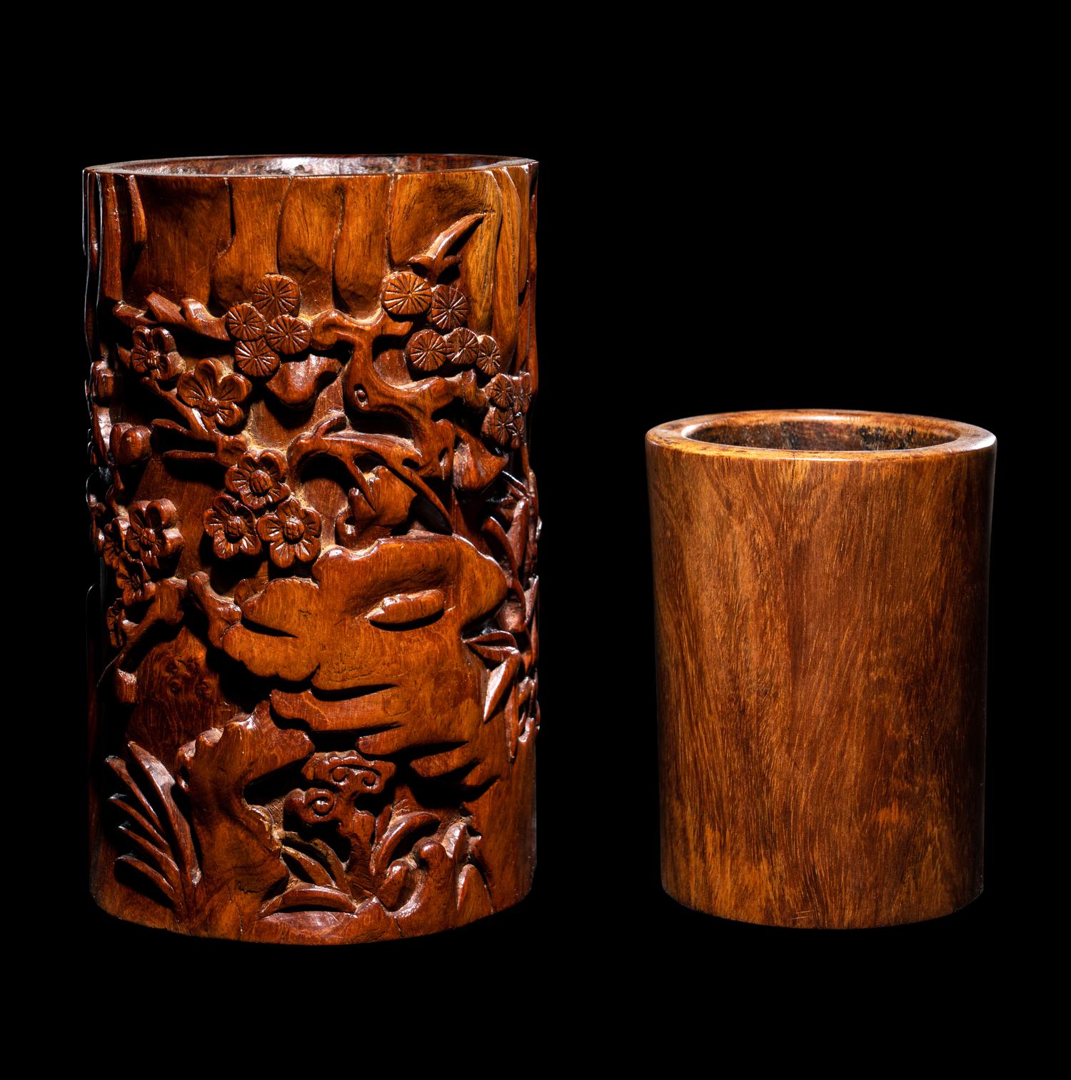 Two Huanghuali Brushpots, Bitong