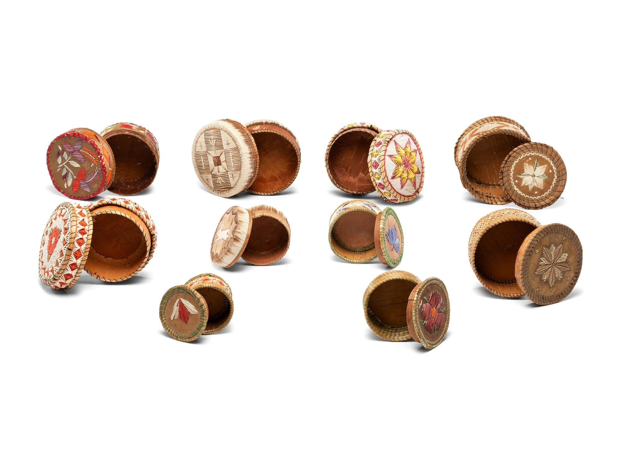 Collection of Great Lakes Quilled Birchbark Boxes
