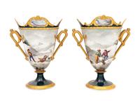 A Pair of Continental Porcelain Vases Decorated with Winter Scenes