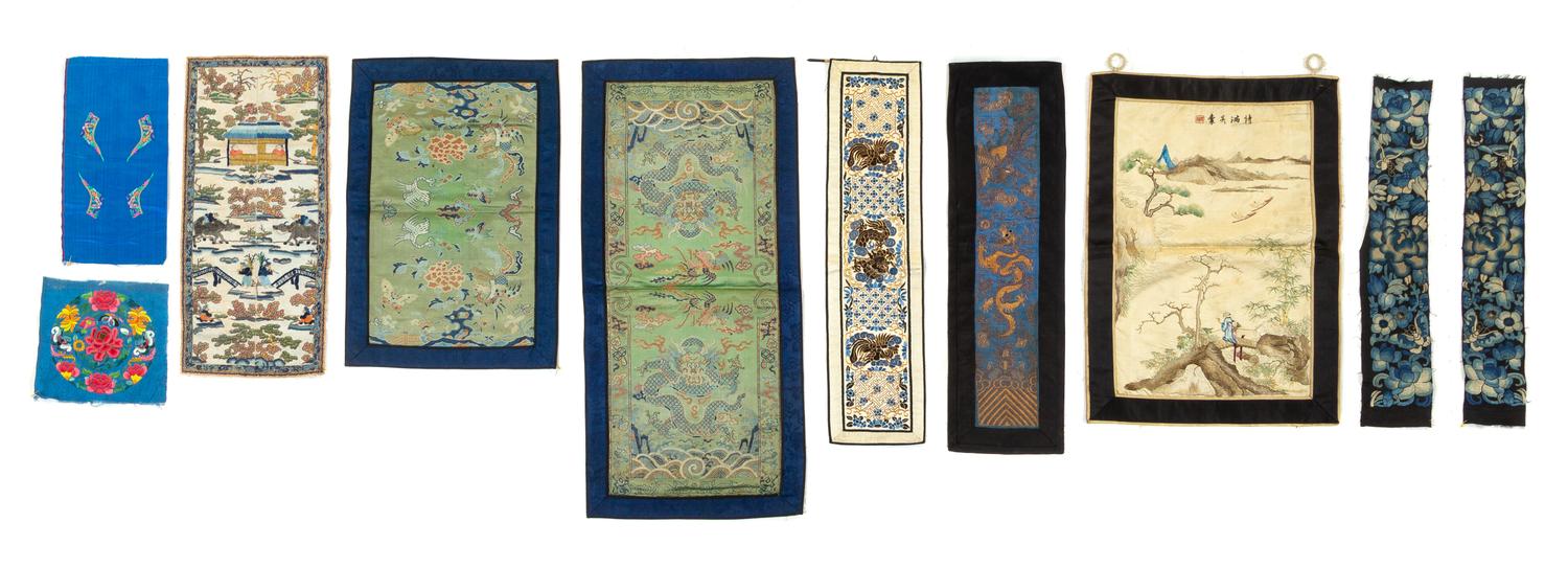 Thirty Embroidered Silk Articles