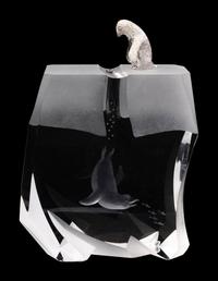 A Steuben Glass and Silver Ice Hunter Sculpture