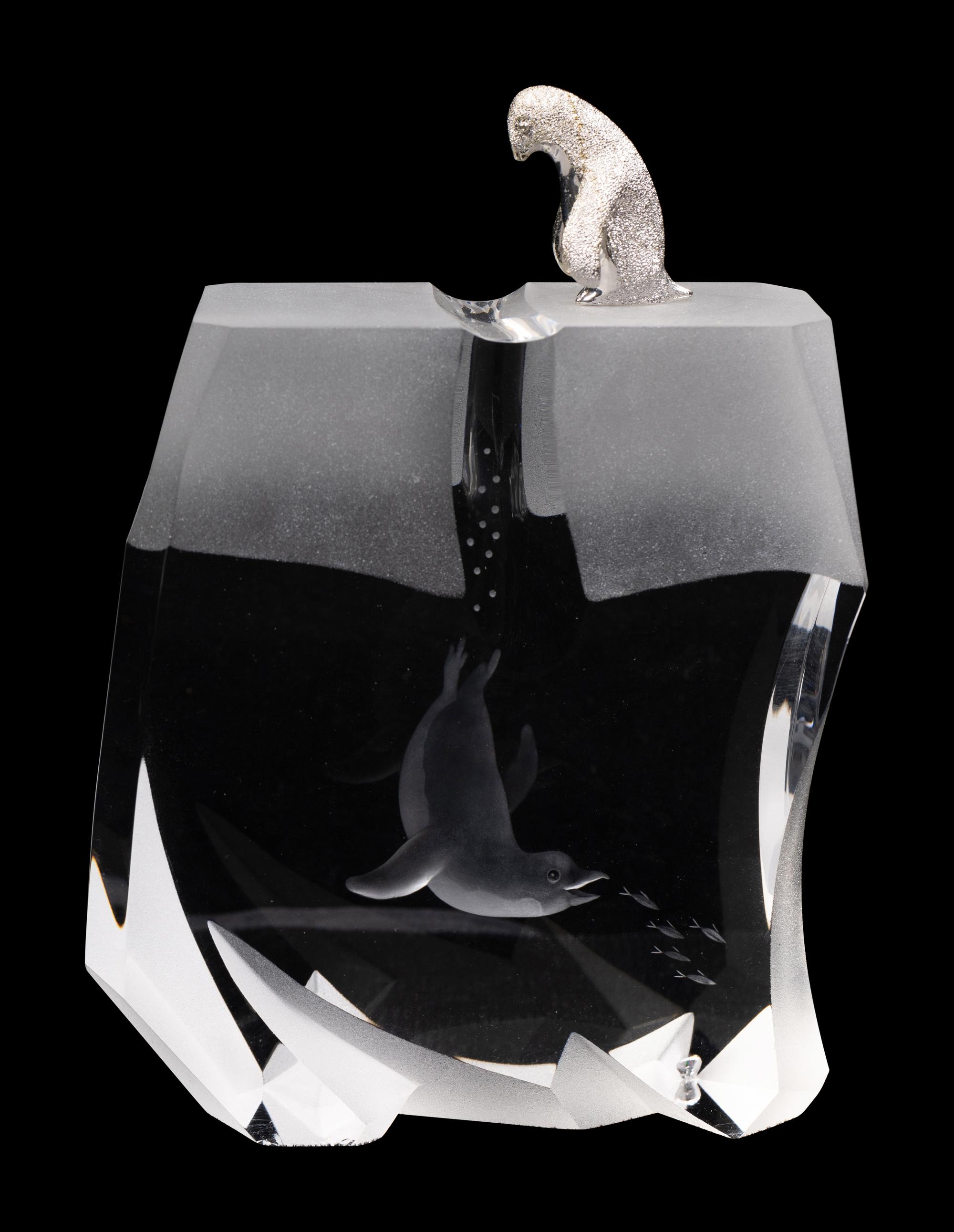 A Steuben Glass and Silver Ice Hunter Sculpture