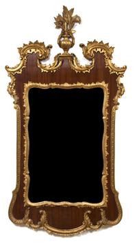 A George II Style Mahogany and Giltwood Mirror Height 52 1/4 x width 27 1/2 inches. — 19TH CENTURY
