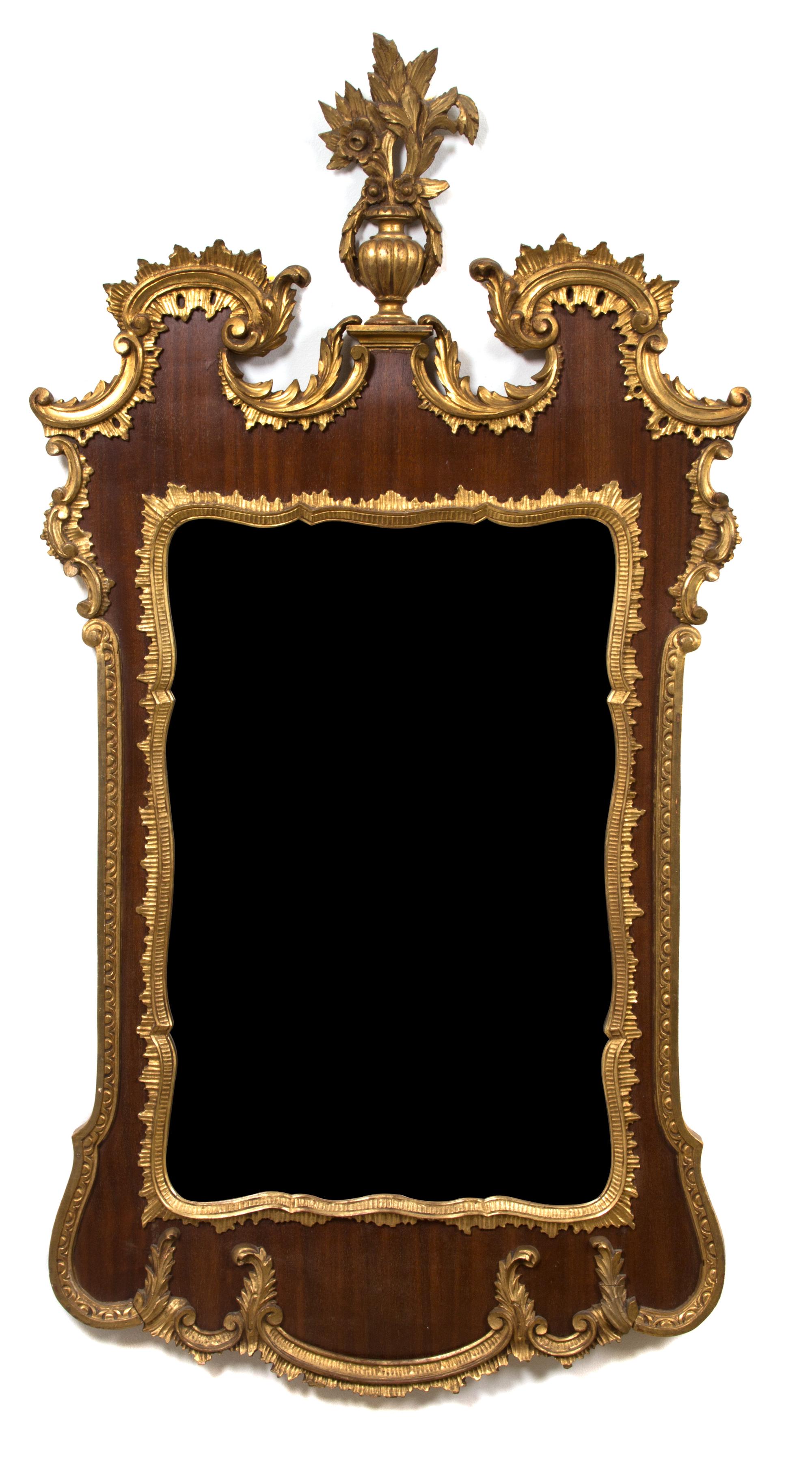 A George II Style Mahogany and Giltwood Mirror Height 52 1/4 x width 27 1/2 inches. — 19TH CENTURY
