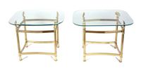 A Pair of Glass Top Brass Occasional Tables Height 22 1/4 inches — 20TH CENTURY