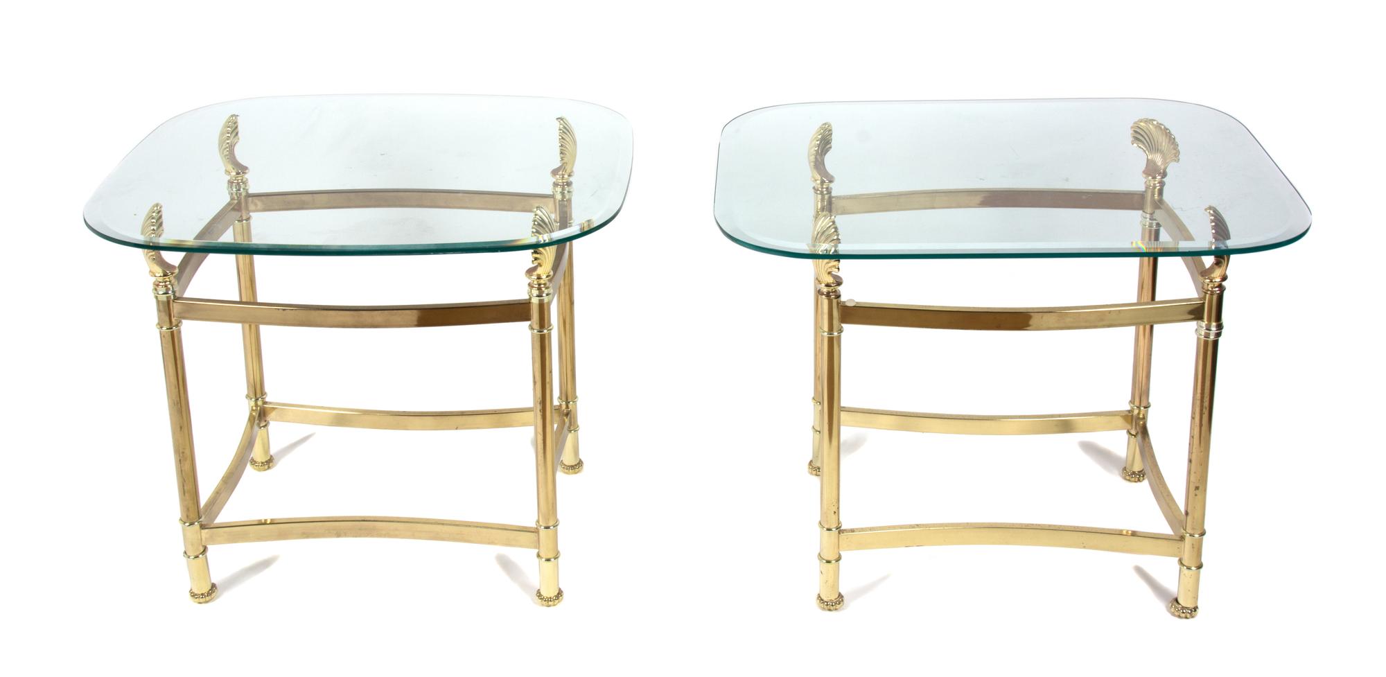 A Pair of Glass Top Brass Occasional Tables Height 22 1/4 inches — 20TH CENTURY