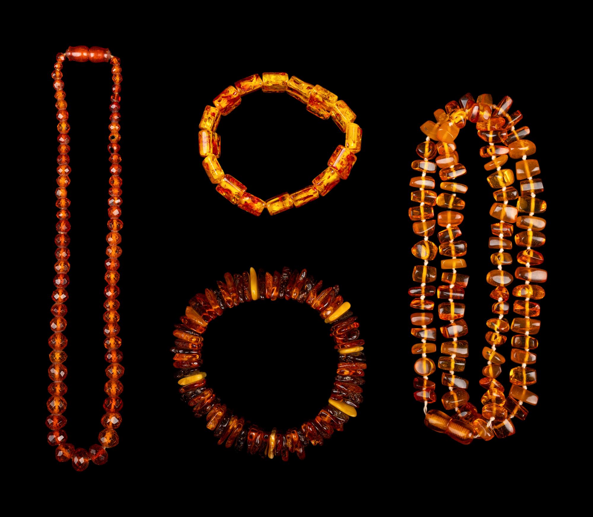 Four Chinese Beaded Amber Jewelry