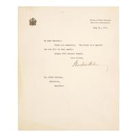 [Presidential] Wilson, Woodrow. Typed letter, signed