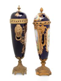 Two Gilt Bronze Mounted Sèvres Style Porcelain Urns