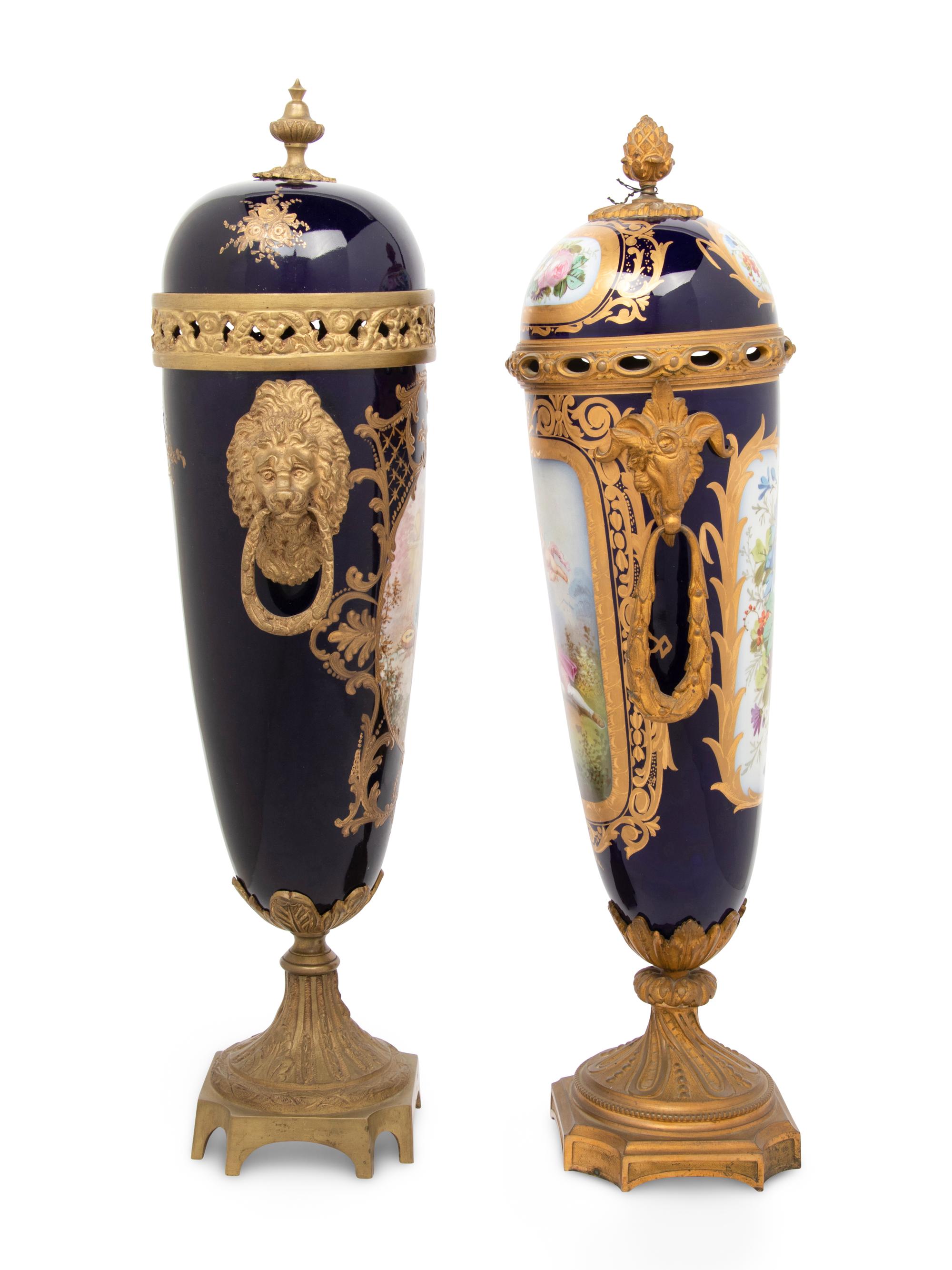 Two Gilt Bronze Mounted Sèvres Style Porcelain Urns