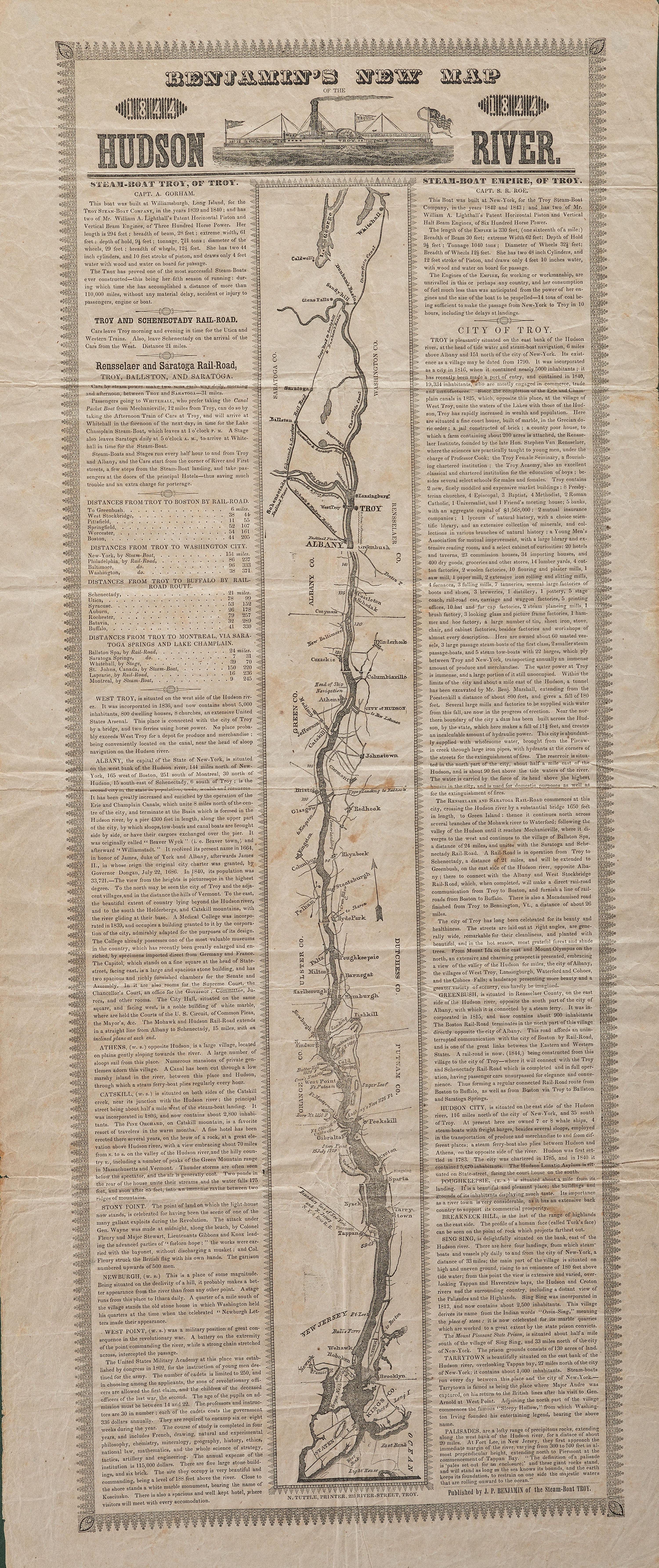 [TRANSPORTATION]. Benjamin's New Map of the Hudson River. Troy, NY: N. Tuttle, 1844.
