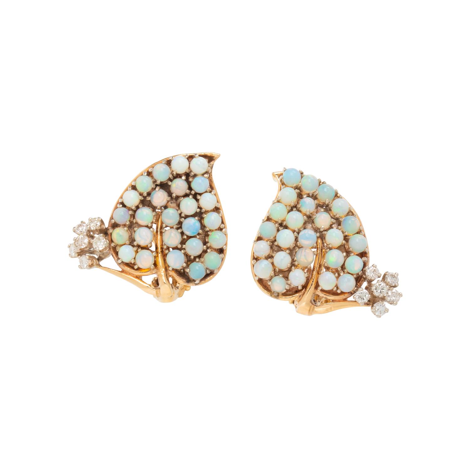 OPAL AND DIAMOND EARCLIPS