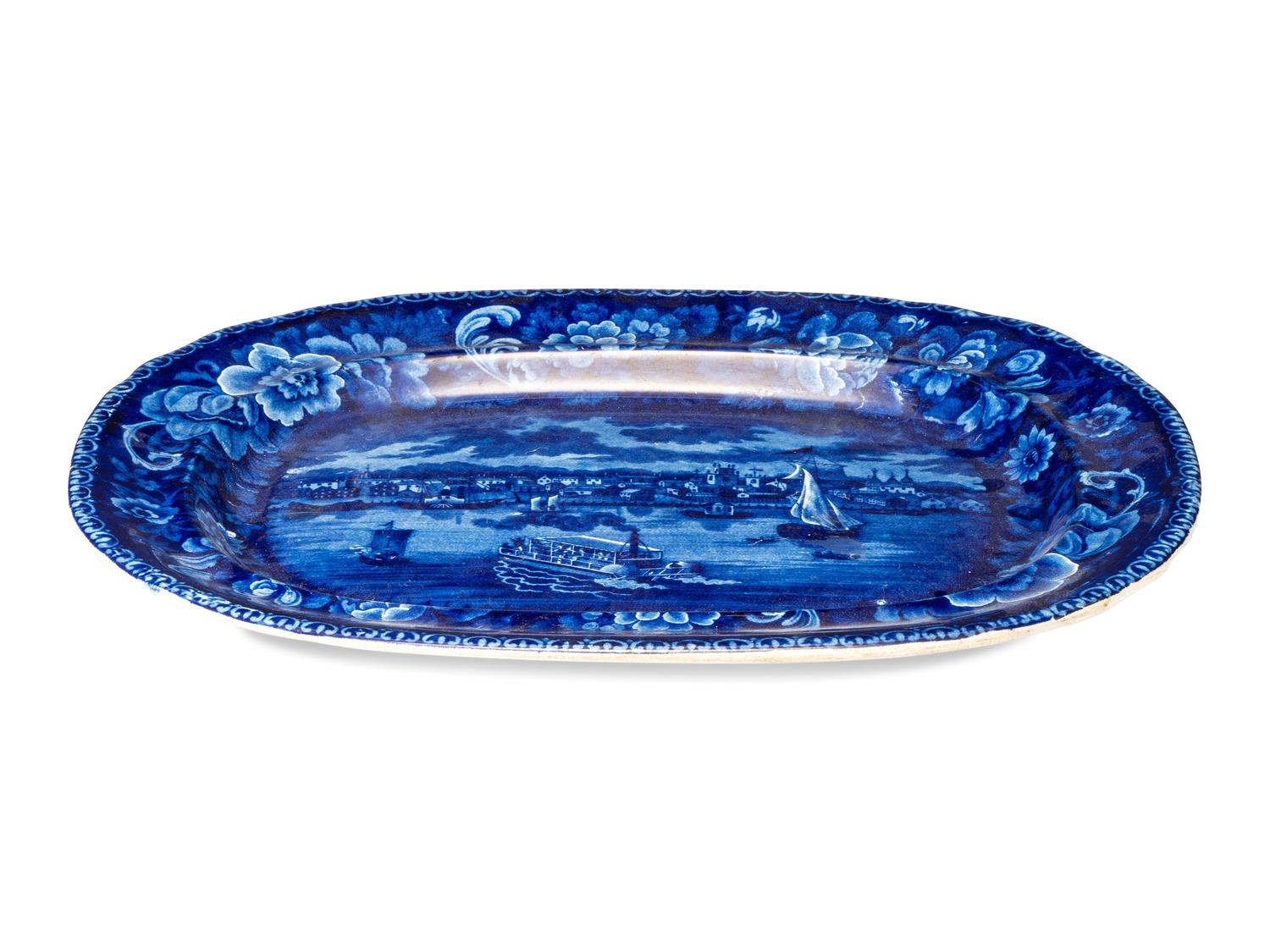 An Unusual and Large Historic Blue Staffordshire 'Detroit' Platter