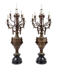 A Pair of Continental Bronze Candelabra Height 39 inches.