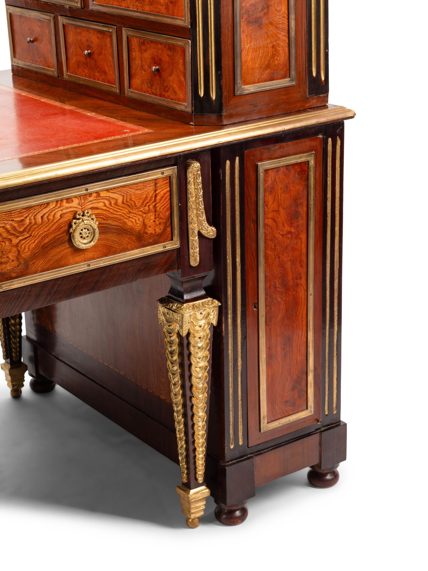 A Louis XVI Style Gilt Bronze Mounted Kingwood and Burlwood Bureau Plat and Cartonnier