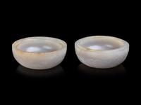 A Small Pair of Greyish White Jade Covered Boxes