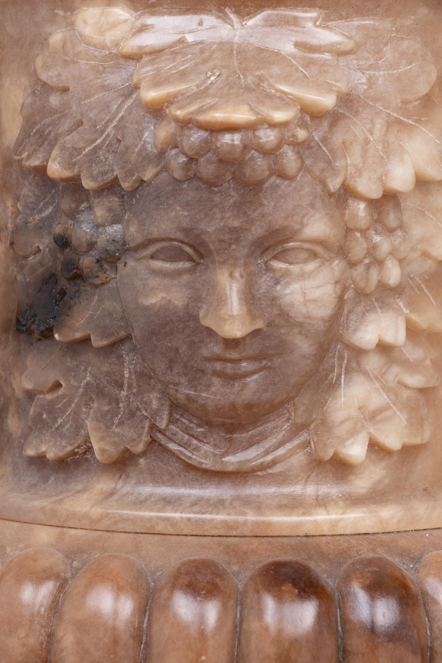 A Pair of Carved Alabaster Urns
