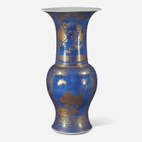 A Chinese gilt-decorated powder blue porcelain “Phoenix-tail” vase Kangxi period