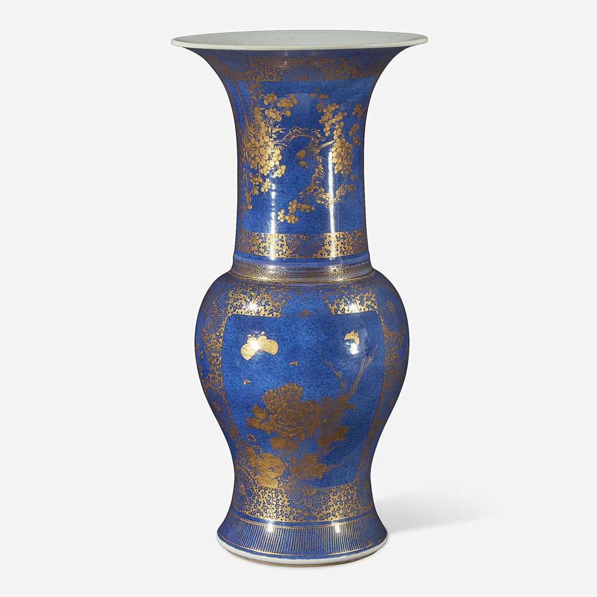 A Chinese gilt-decorated powder blue porcelain “Phoenix-tail” vase Kangxi period