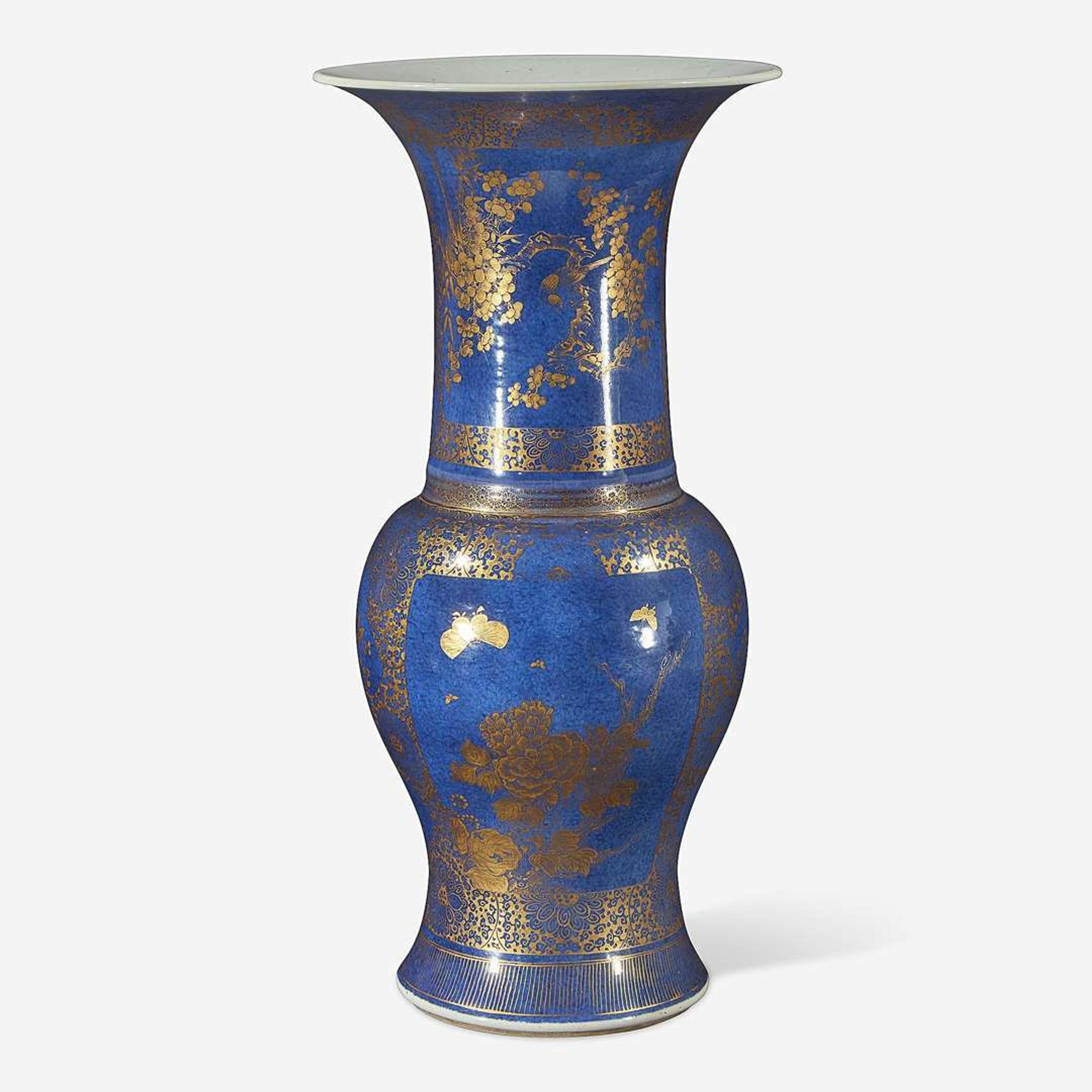 A Chinese gilt-decorated powder blue porcelain “Phoenix-tail” vase Kangxi period