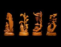 Seven Chinese Carved Hardwood Figures