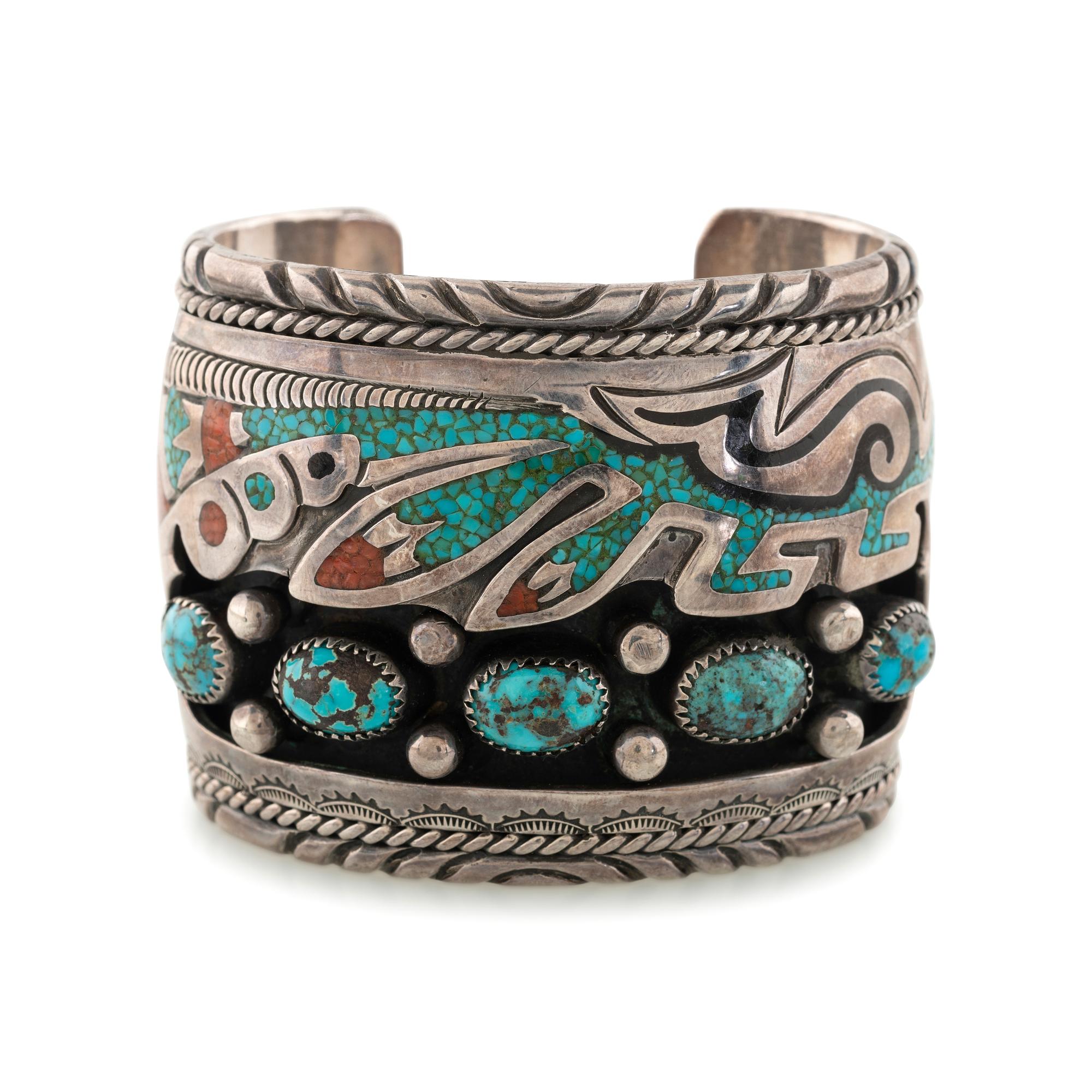 Silver Cuff Bracelet with Inlay