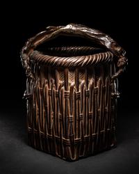 A Japanese Bronze Basket-Form Vase
