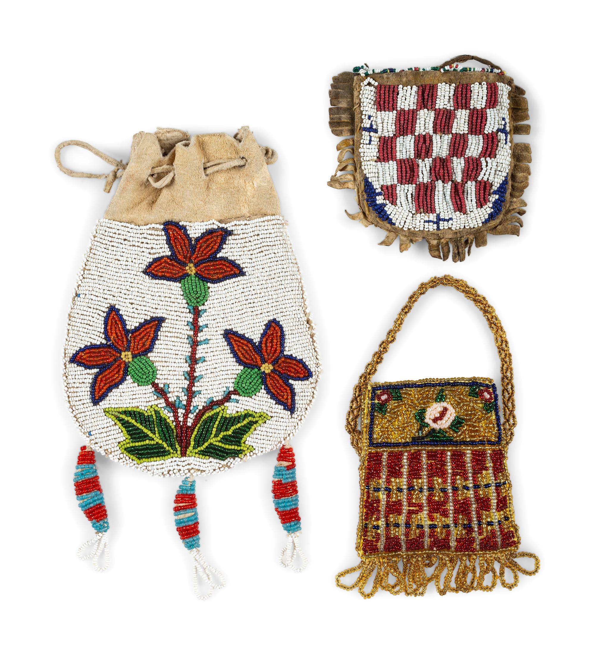 Cheyenne Youth's Moccasins AND Plains Beaded Bags