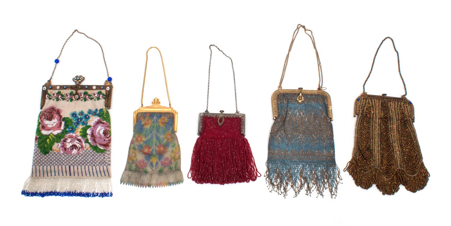 A Collection of Beaded Evening Bags Height of tallest 11 inches.