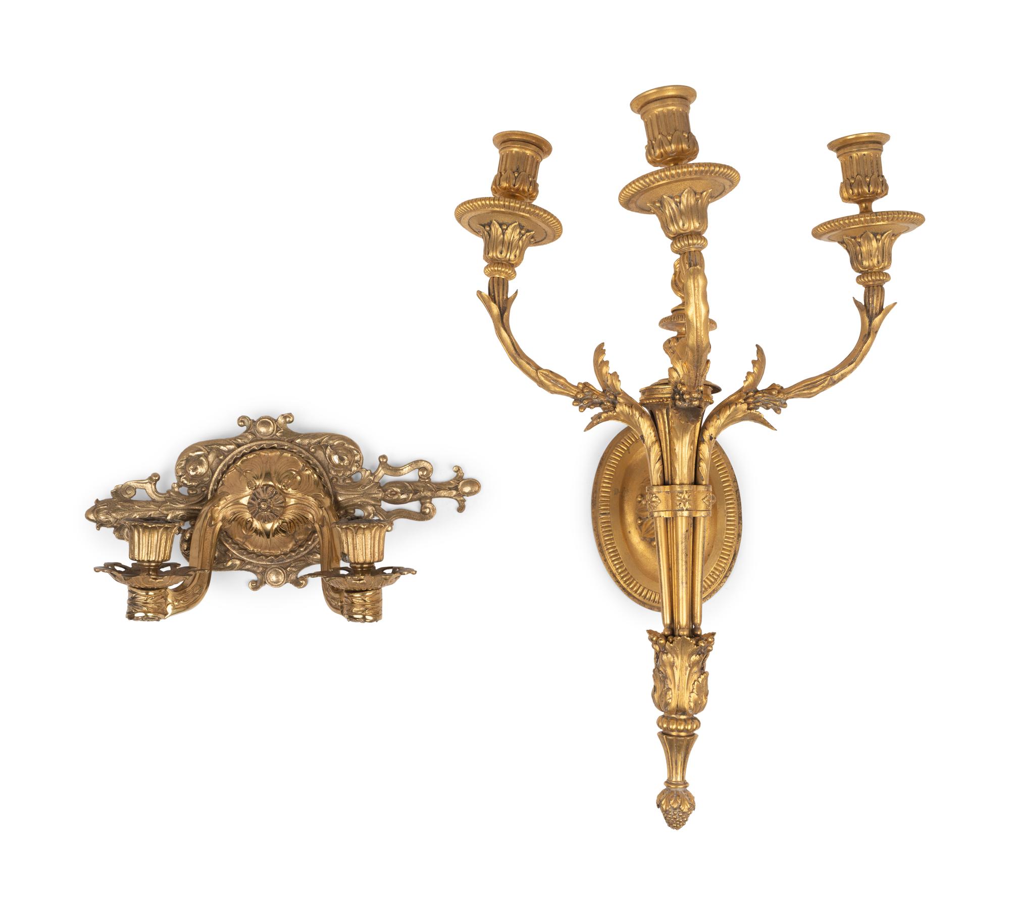 Two Continental Gilt Bronze Sconces