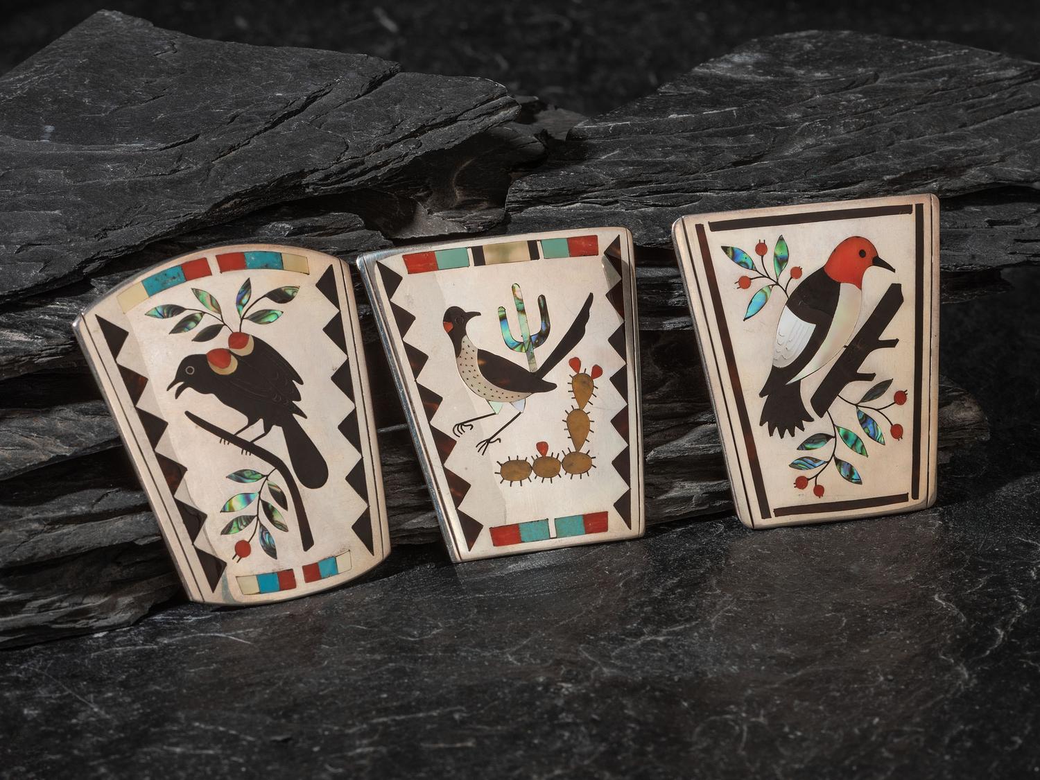 Flock of Mosaic Inlay Avian Bolo Slides
