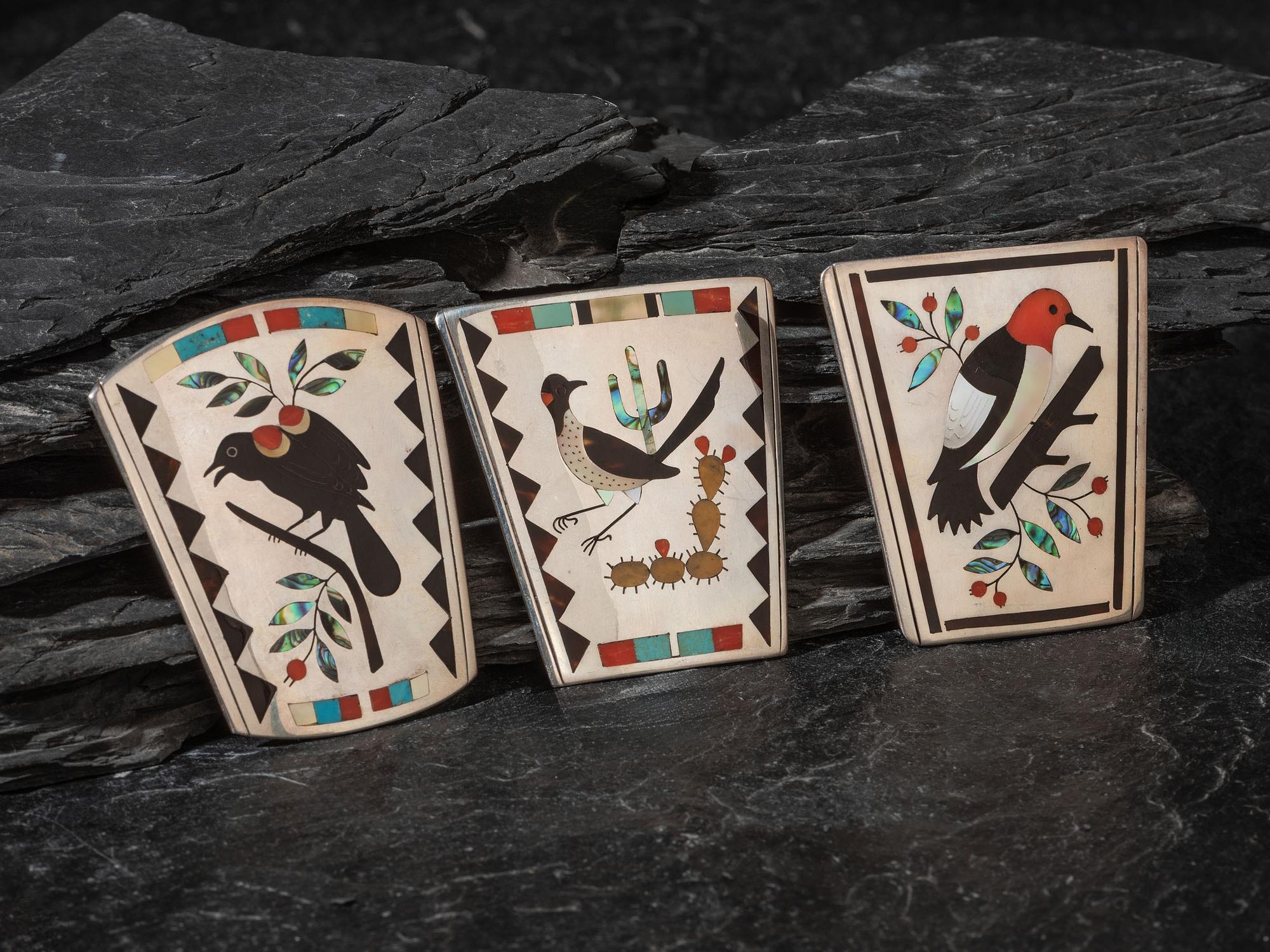 Flock of Mosaic Inlay Avian Bolo Slides
