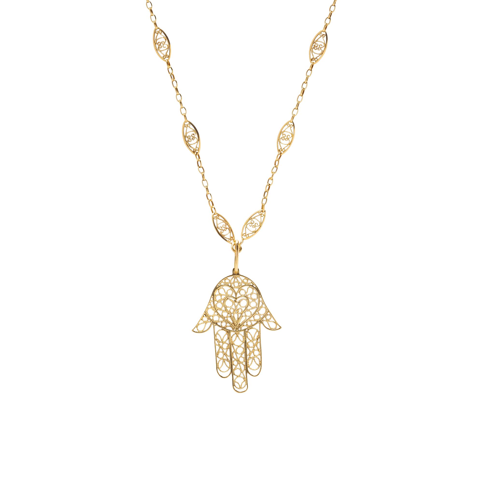 YELLOW GOLD FANCY LINK PENDANT NECKLACE