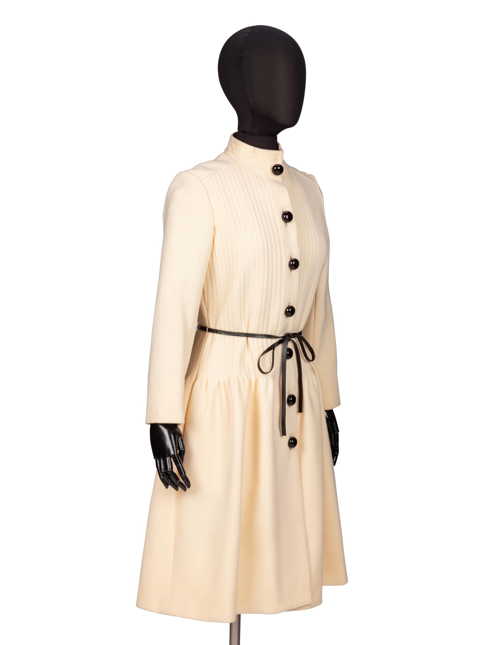 PIERRE CARDIN, CREAM WOOL COAT DRESS