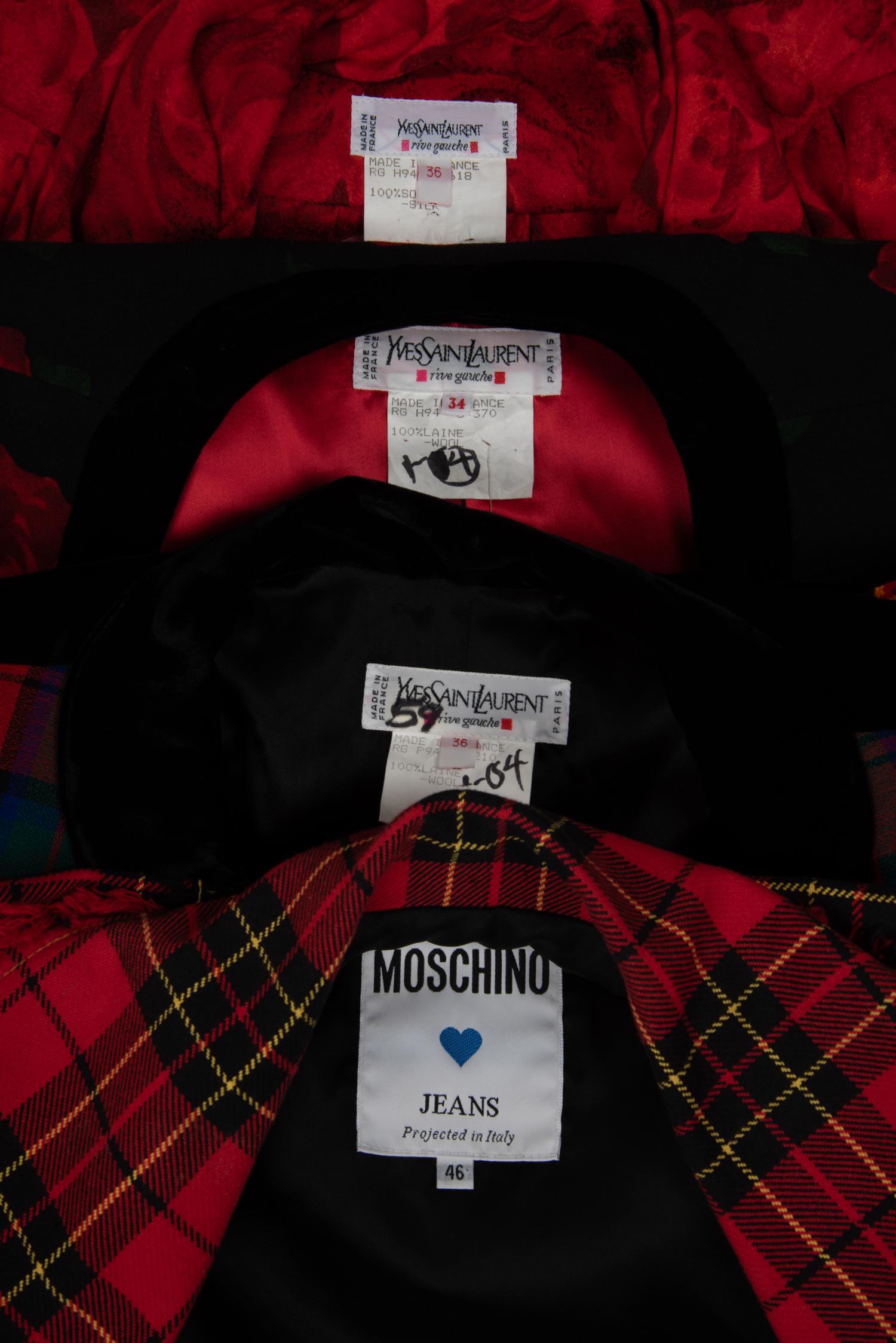 Four Yves Saint Laurent and Moschino Top Pieces: Three Jackets and One Blouse, 1980s