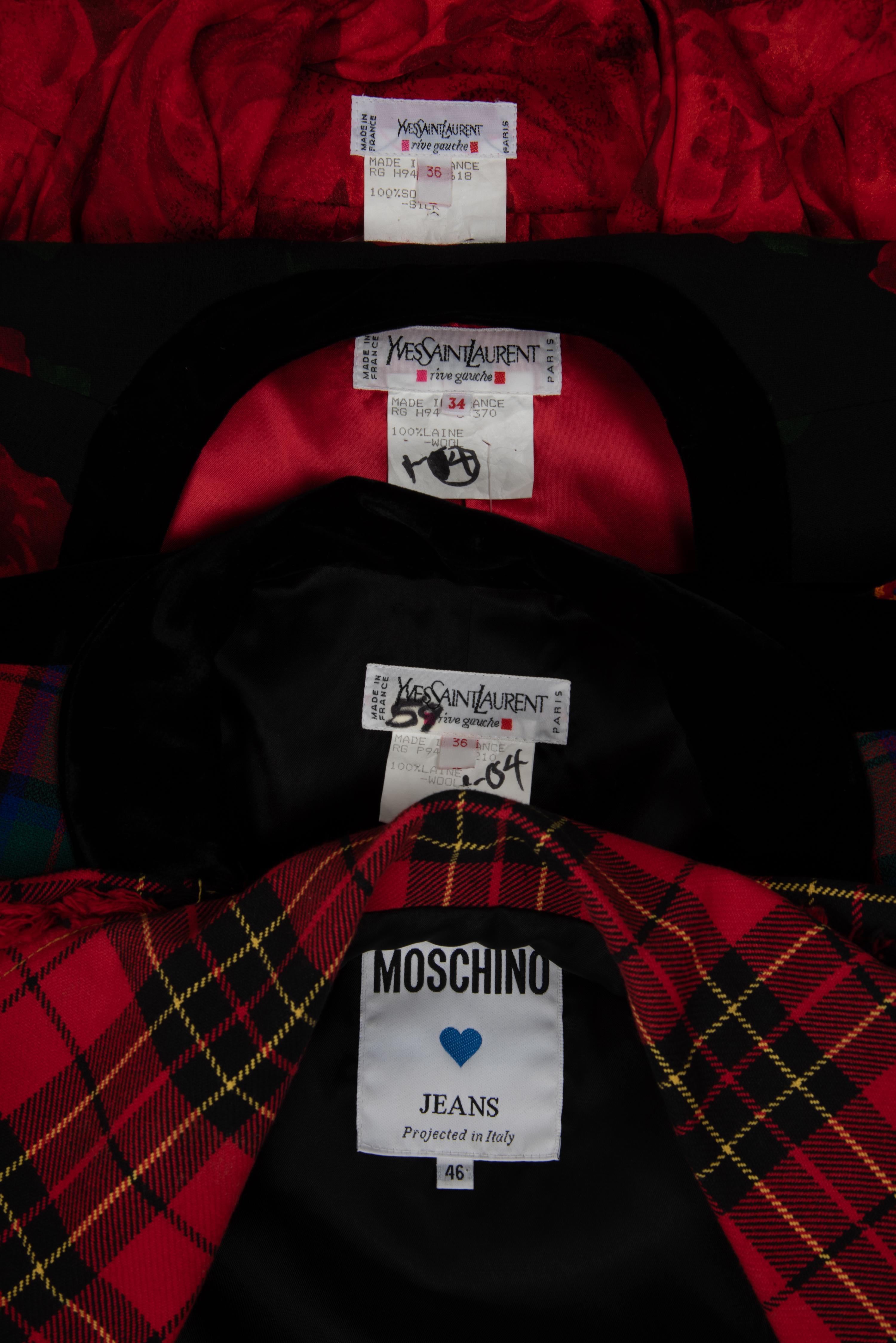 Four Yves Saint Laurent and Moschino Top Pieces: Three Jackets and One Blouse, 1980s
