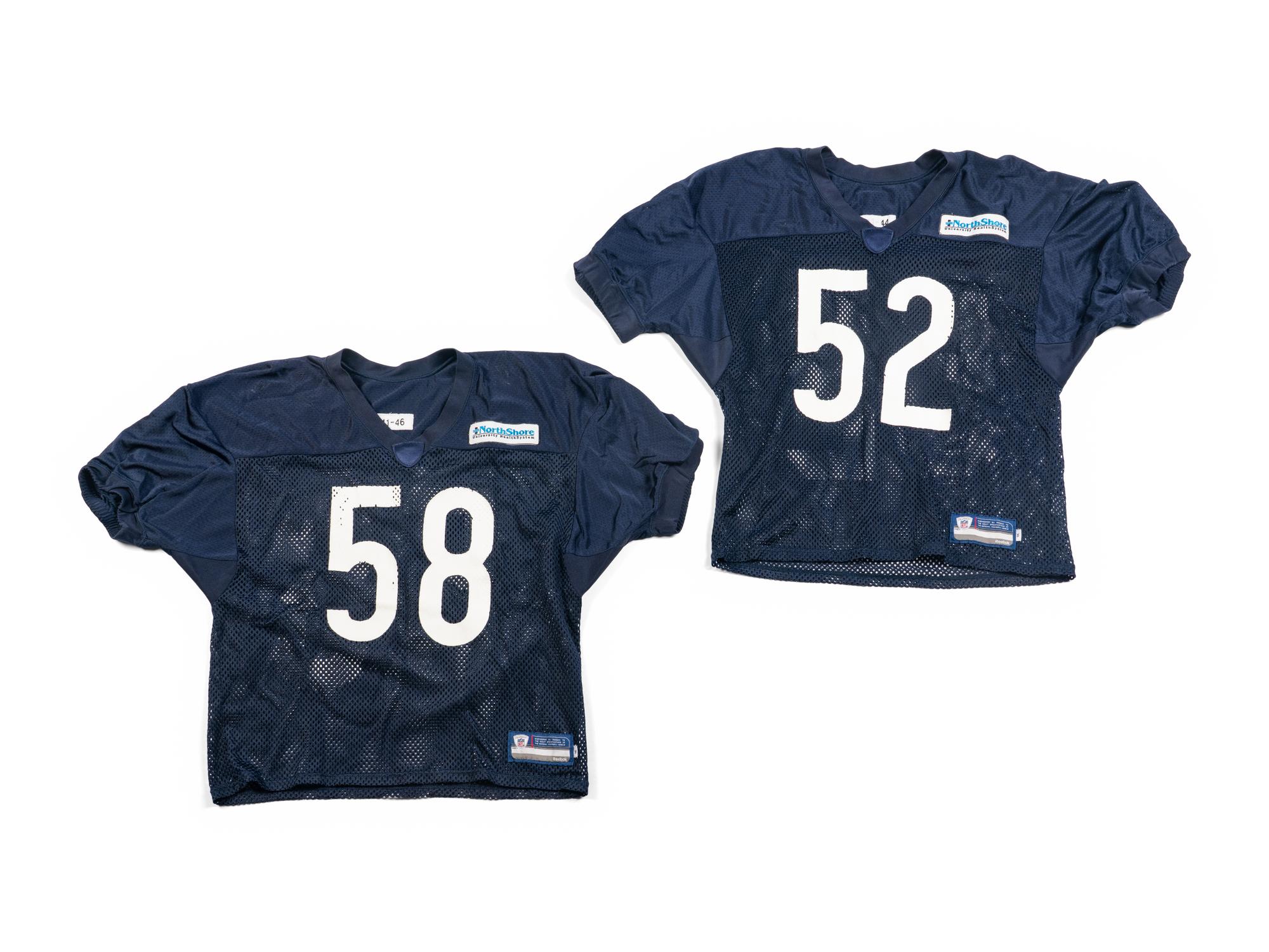 A Group of Chicago Bears Practice Worn Uniforms Jersey and Pants – Numbers 58 and 52