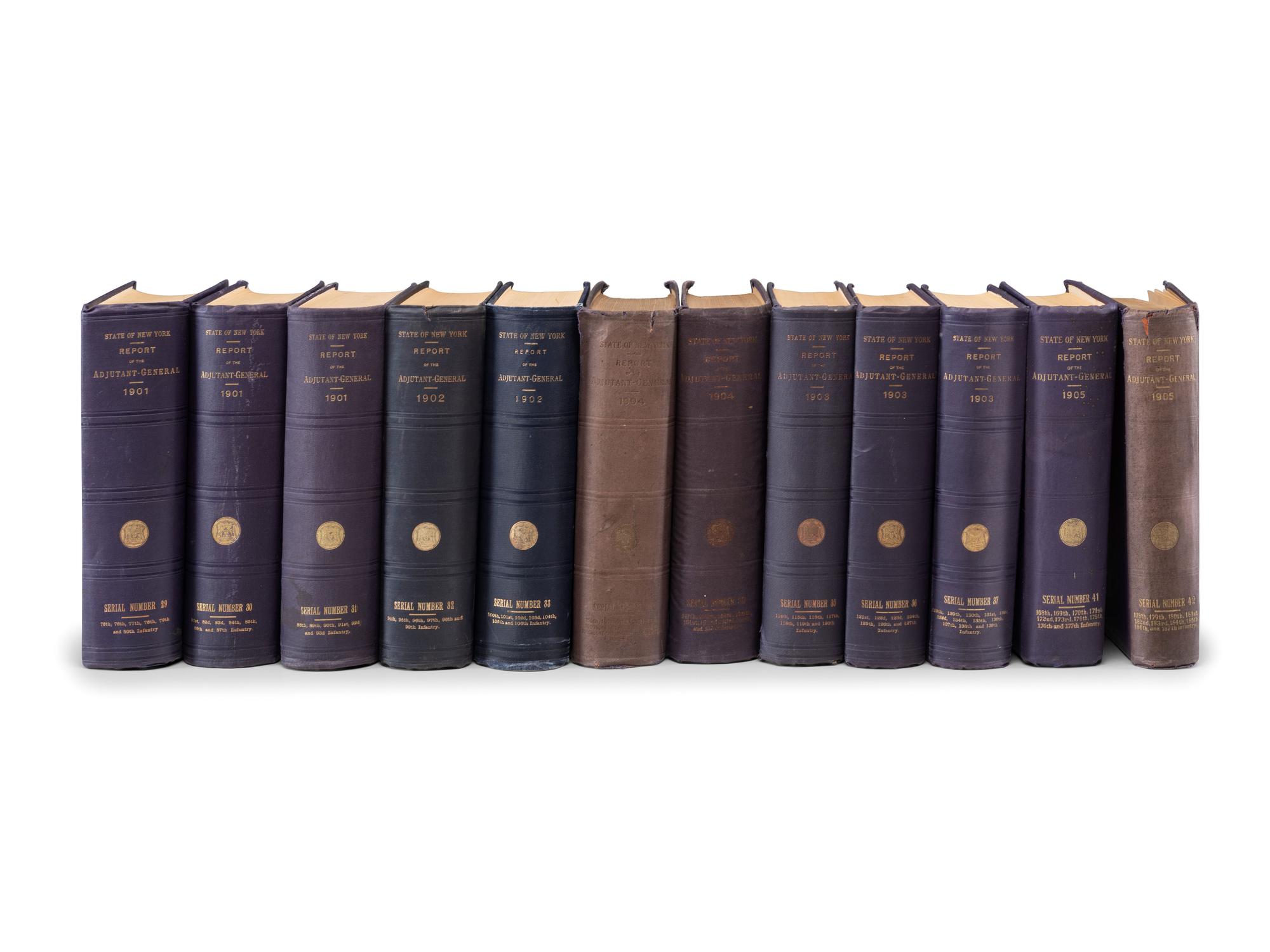 [CIVIL WAR - NEW YORK]. A group of 36 assorted volumes of the Adjutant General's report featuring Civil War-era rosters, comprising: