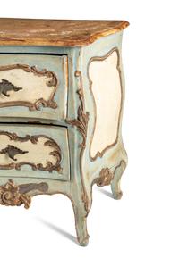 A Venetian Painted and Parcel Gilt Commode