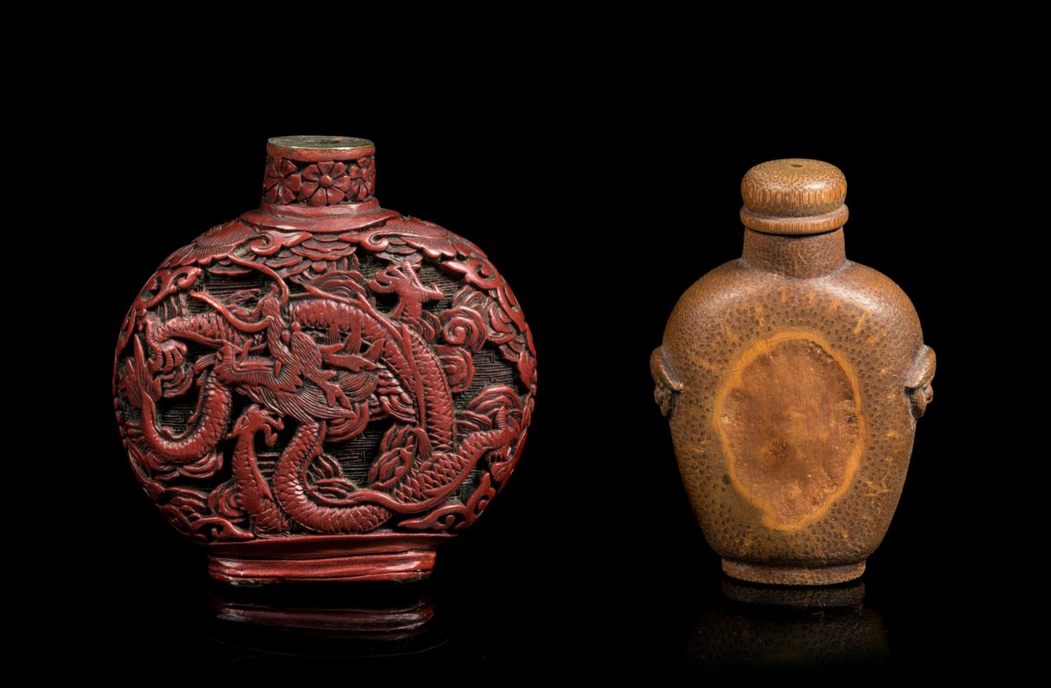 Two Chinese Snuff Bottles Height of larger 2 1/2 inches.