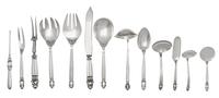 A Group of Danish Silver Flatware Servers, Georg Jensen, Copenhagen, 1945-1977, Acorn pattern, comprising: 1 two-piece salad serving se