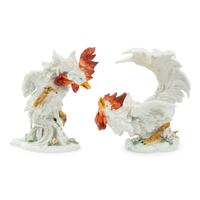 A Pair of Sevres Style Porcelain Models of Fighting Cockerels