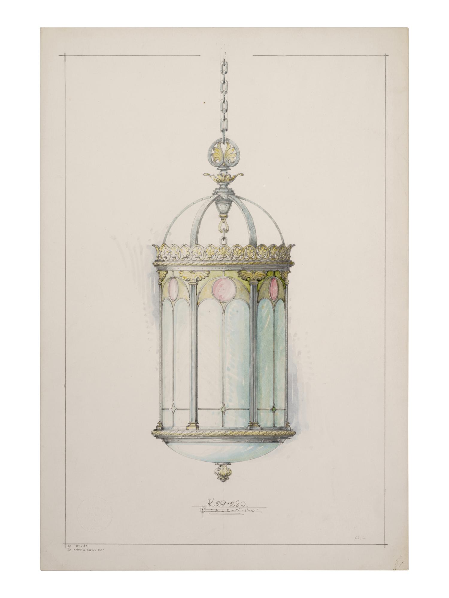 A Collection of Pencil and Ink Prototype Drawings for Beardslee Chandelier Co.