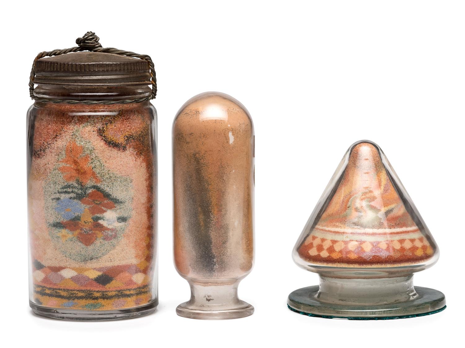 A Collection of John A. Adams Sand Art Bottles, Along with Custom Box and Unused Bottle