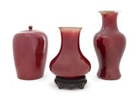 Three Sang-de-Boeuf Glazed Porcelain Vases Height of tallest 16 1/2 inches. — 19TH-20TH CENTURY